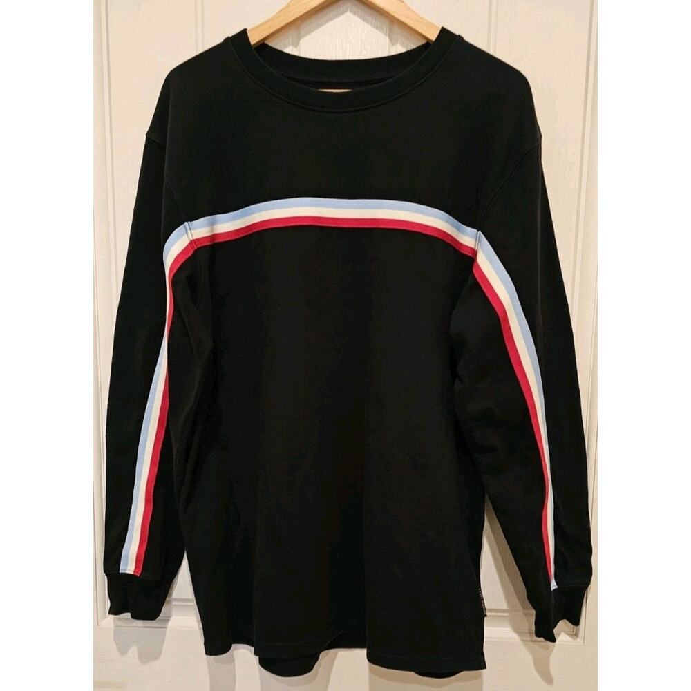 Ninth Hall Black Pullover Long Sleeve Sweatshirt Mens Lg Stripes 100% Cotton